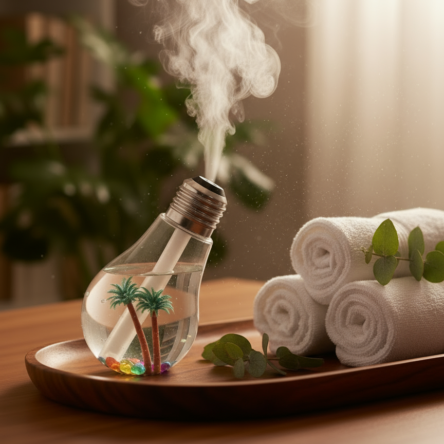 Tropical Light Bulb Shape Humidifier 300ml | Cool Mist Aroma Diffuser - Image 3
