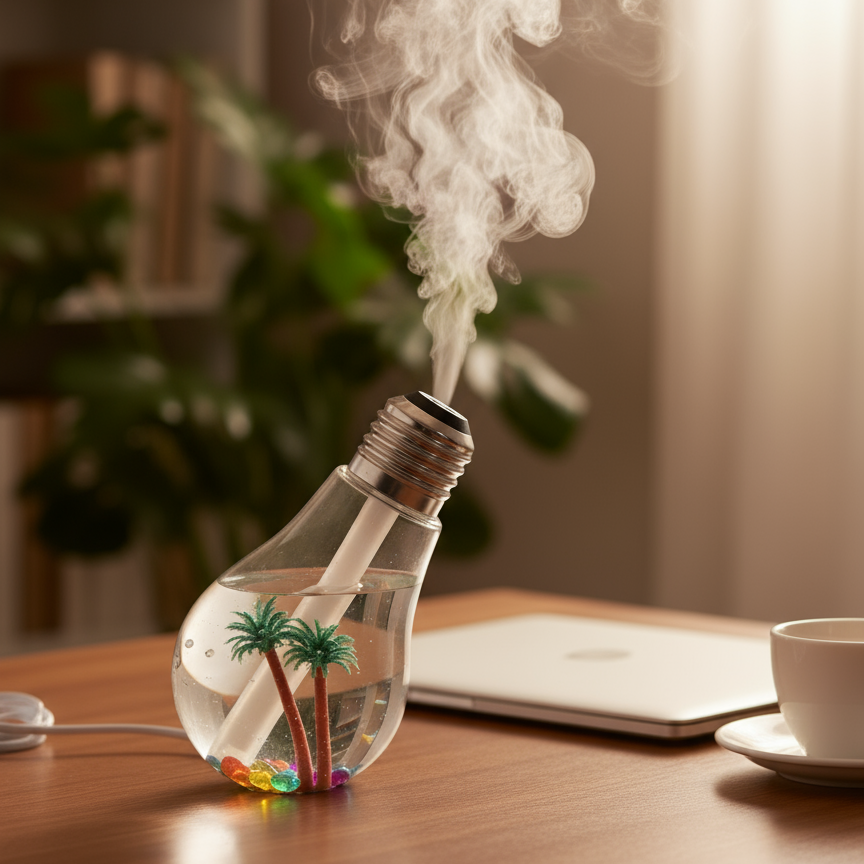 Tropical Light Bulb Shape Humidifier 300ml | Cool Mist Aroma Diffuser - Image 2